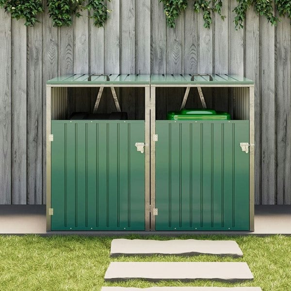 Metal Outdoor Bin Shed for 1/2/3/4 Trash Bins Living and Home 