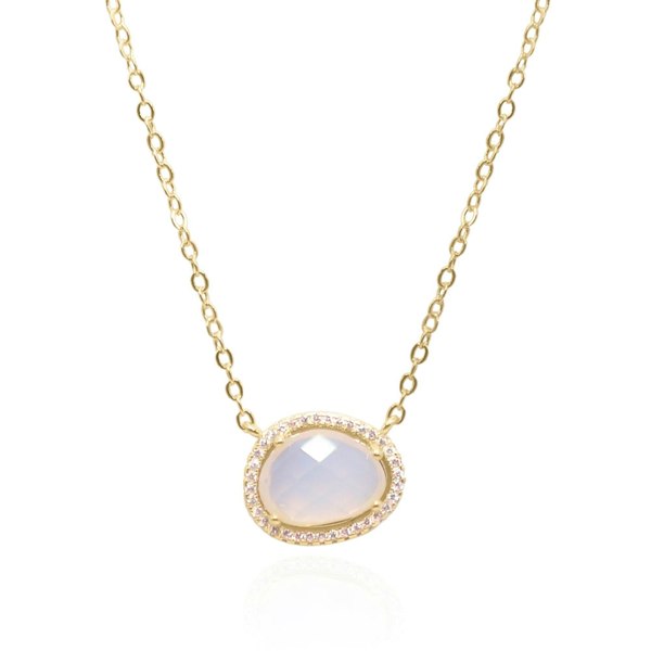 Luna Charles Bianca Moonstone Pendant Necklace - 14K Gold Plated