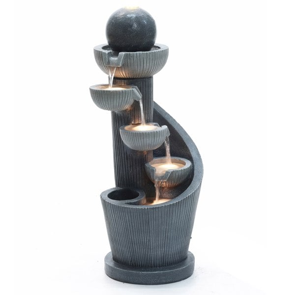 Spiral Springs Cascading 5 Tier Water Feature with LED Lighting - Mains Powered