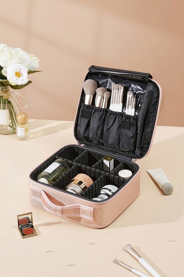 Living and Home Waterproof Vanity Travel Makeup Storage Cosmetic Bag Organizer with Adjustable Compartment
