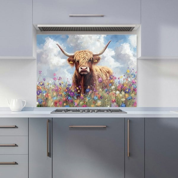 Warren Reed - Designer Highland Cow In A Summer Meadow Kitchen Splashback