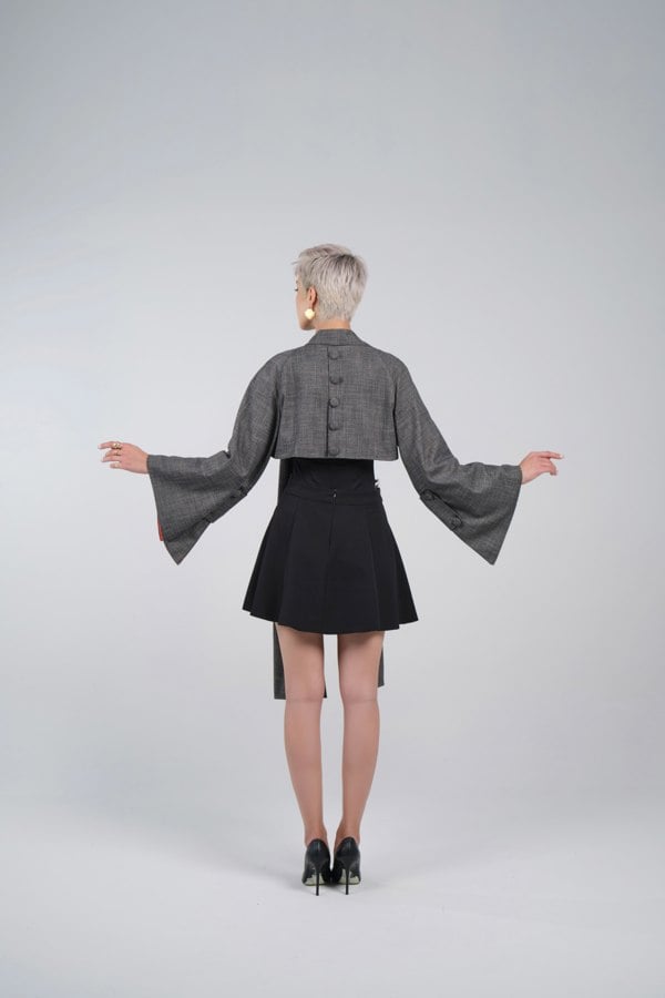 FAMIUO Shawl Two Pieces Trenchcoat - Grey