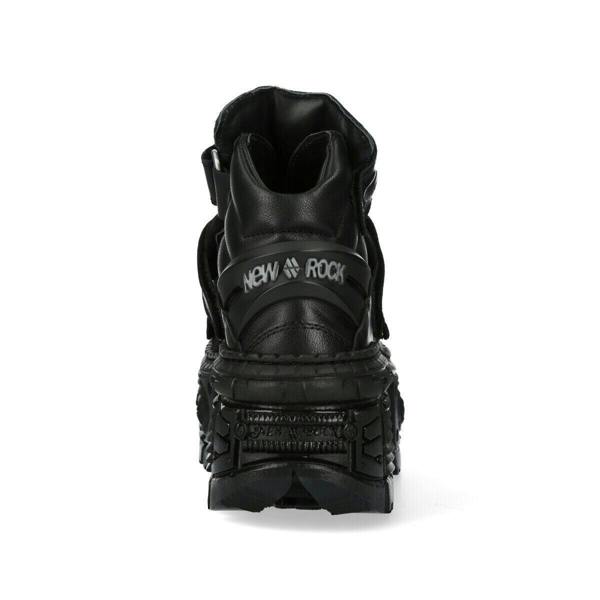 New Rock Metallic Ankle Black Leather Boots-WALL285-S2
