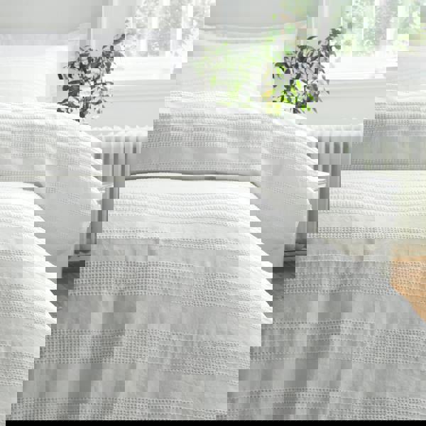 Bianca Waffle Cotton Stripe Duvet Cover Set White