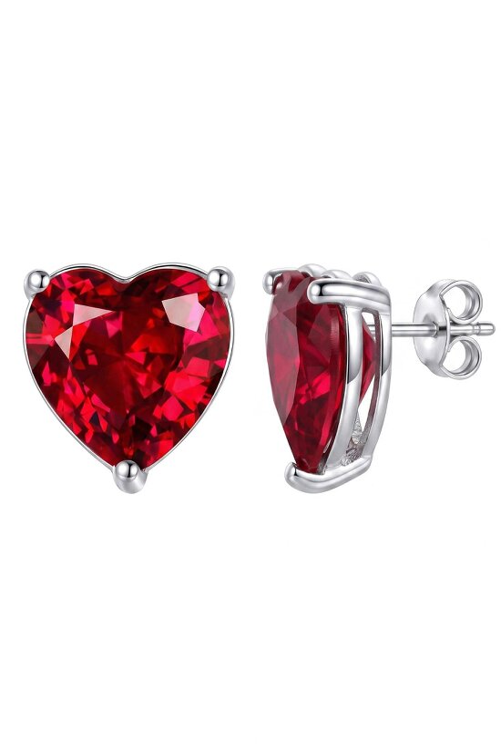 Latelita Amore Heart Garnet Stud Earrings Silver