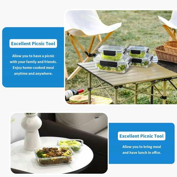 Dyzi 10 Pack Glass Food Storage Containers Airtight Locking Lids 7.05L Set