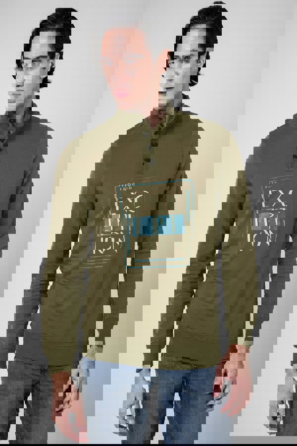 ENORSIA Button-Up Funnel Neck Sweatshirt