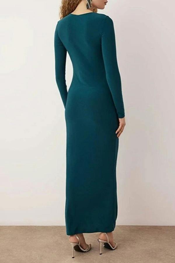 WOVCOR Elegant Knitted Evening Dress with Cut Out Detail