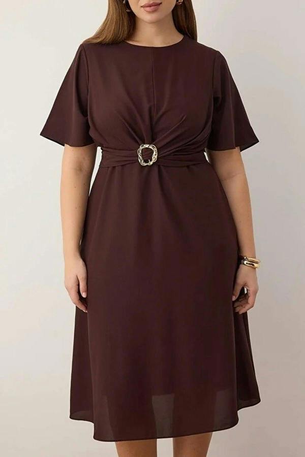 WOVCOR Accessory Detail Midi Plus Size Woven Dress