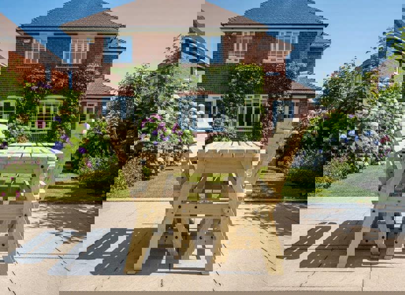 Arbor Garden Solutions Victoria Space Saving Rounded Picnic Table and Benches Set With Backrest