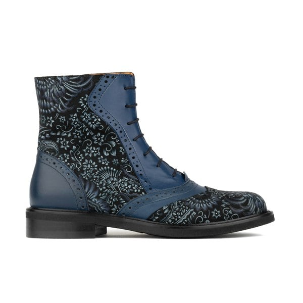 Embassy London Brick Lane Boots - Blue - Women's leather oxford higher ankle boot with brogue detail