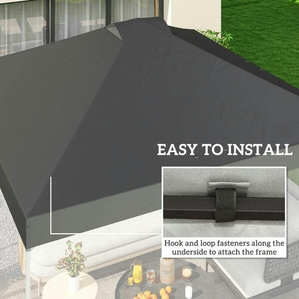 Bobobiy Gazebo Roof Replacement UV50+ Waterproof Pop Up Canopy Cover with 8 Drainage Holes 3 x 3 m Dark Grey