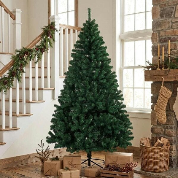 Bobobiy 7ft Artificial Christmas Tree, Fir Hinged Xmas Tree with 1100 Branch Tips, Foldable Steel Stand, Green