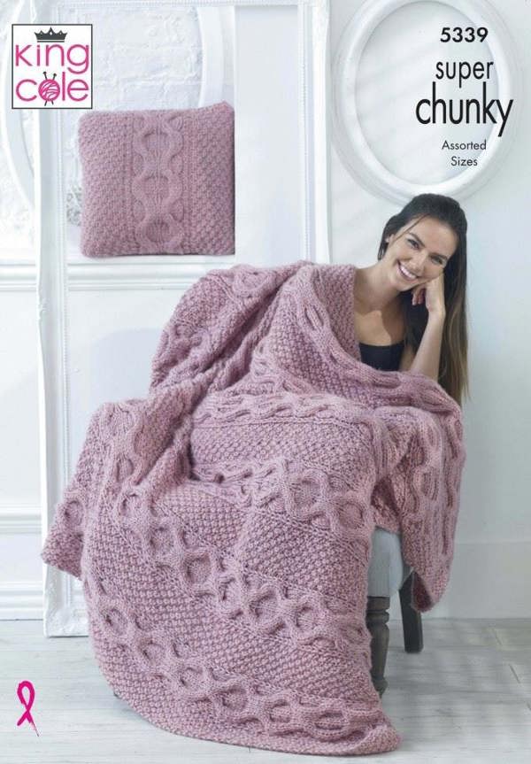 King Cole Big Value Super Chunky Knitting Pattern 5339, Blankets, Cushions