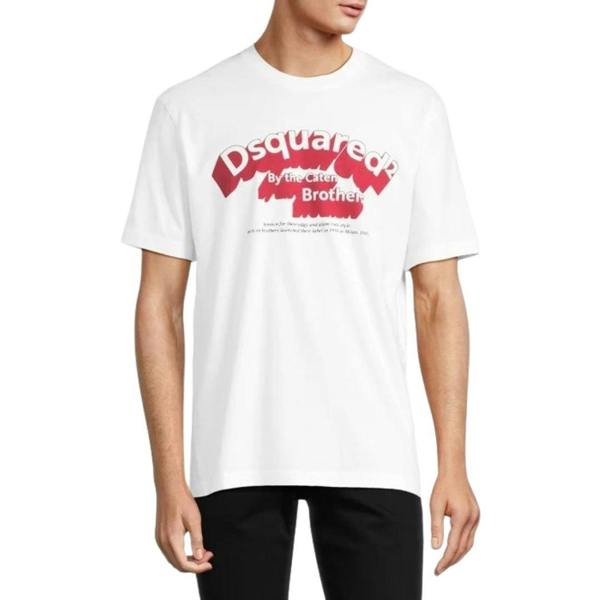 DSquared2 Mens Logo Flocked T-Shirt - White/Red - 