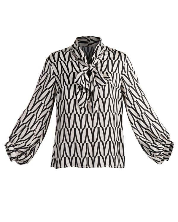 Antonia York The Pippa Blouse | Black & Cream Abstract Print Silky Bow Blouse