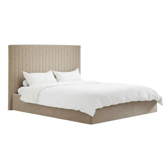 Wyld Haus Dublin Taupe Upholstered 6ft Super King Size Ottoman Bed with Tall Ribbed Headboard