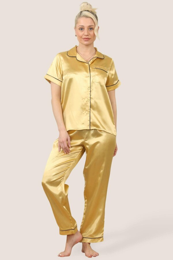 Luxe Satin Short Sleeve PJ Set – Gold Glamour