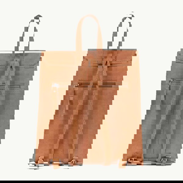 Assots London 'MARGARET' Distressed Tan Vintage Leather Flap Over Backpack