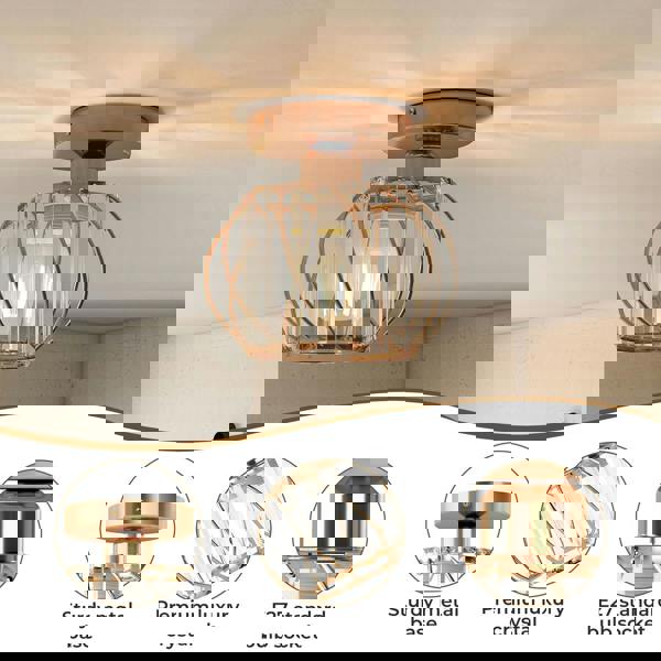 Emitto Crystal Ceiling Light Semi Flush Mount Chandelier Modern Hallway Gold