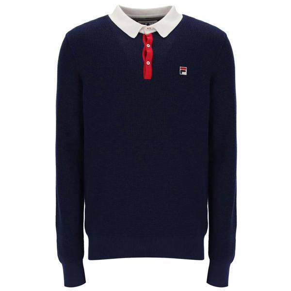 Fila Nowell Waffle Knit Long Sleeve Polo Shirt Fila Navy/Gardenia/Fila Red
