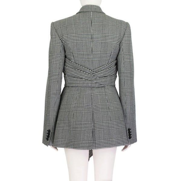 Alexander McQueen black white grey trouser suit with draped jacket blazer