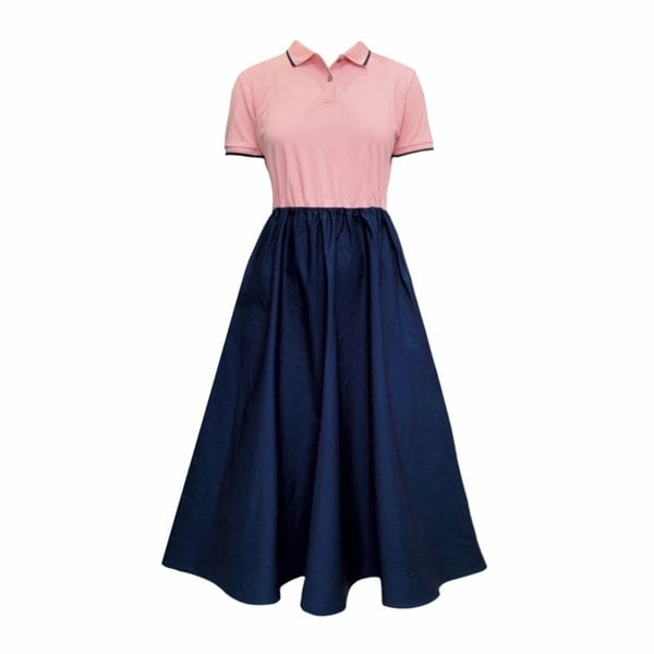 Frock Tales Marina Polo Midi Dress - Pink And Navy