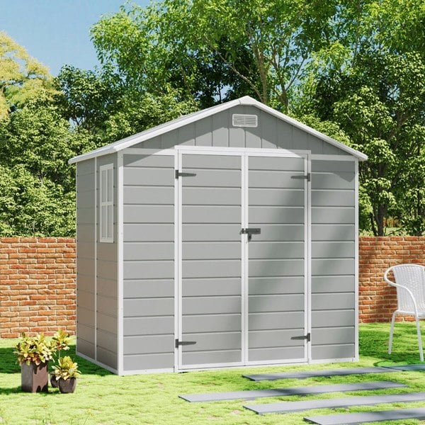 8x4ft Apex Roof Garden PP Tool Shed Outdoor Patio Storage House Living and Home