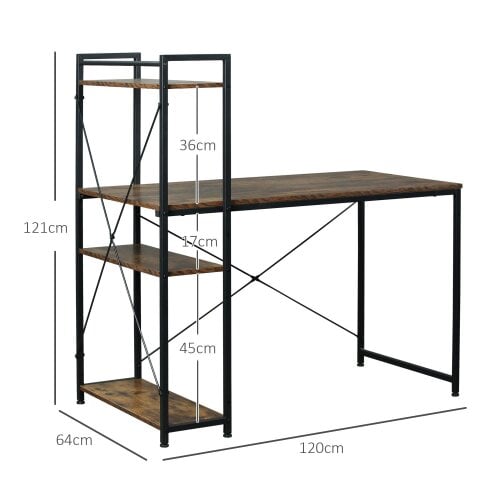 Wyld Haus Ledo 120cm Rustic Brown And Black Reversible Industrial Home Office Desk With Side Shelving