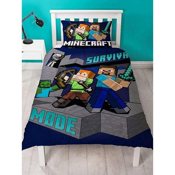 Minecraft Survive Duvet Cover Set - Navy/Grey/Teal