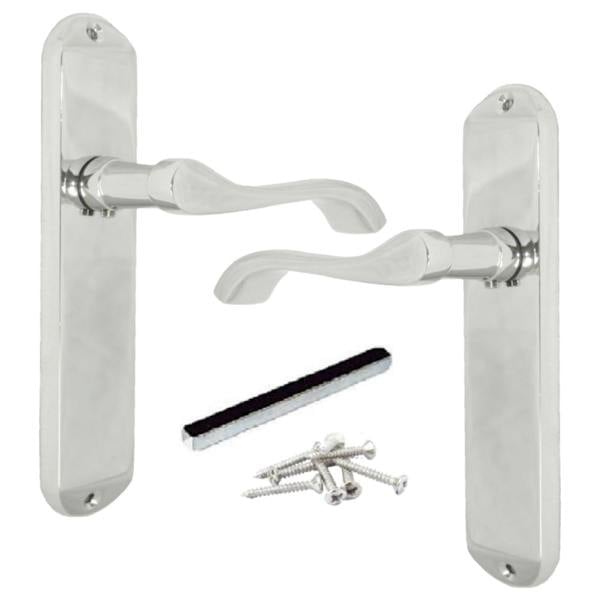 EDH Door Hardware Cadenza Victorian Scroll Lever Door Handles Chrome – Handle Only or Handle + Tubular Latch