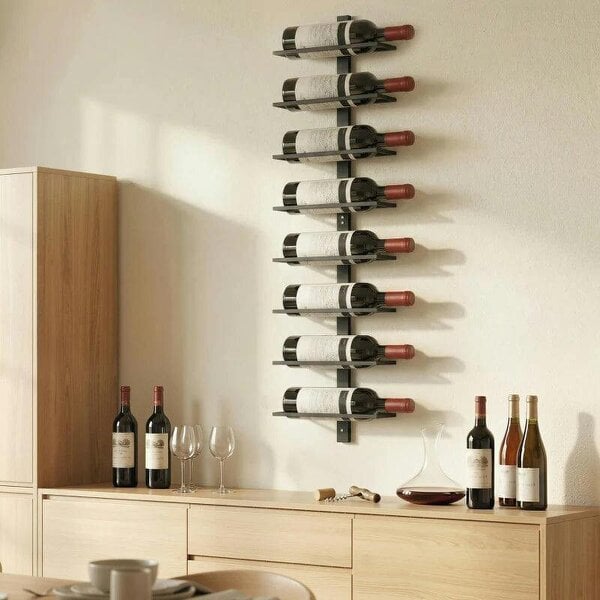 Wall Mounted Wine Rack, 8 Tier Metal Wine Display Rack, Storage Holder for Kitchen, Black