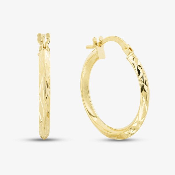 T. H. Baker 9ct Yellow Gold Patterned Edge Hoop Earrings AR069Y
