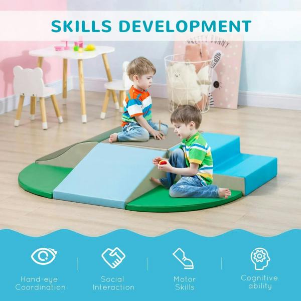 Multicolored foam steps and ramp playset with kids sitting on top