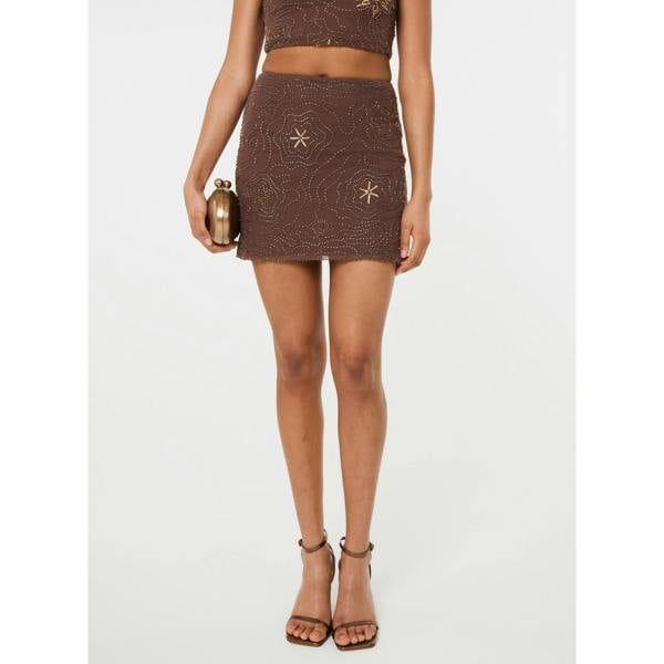 Pink Vanilla Sequin Embroidered Mini Skirt