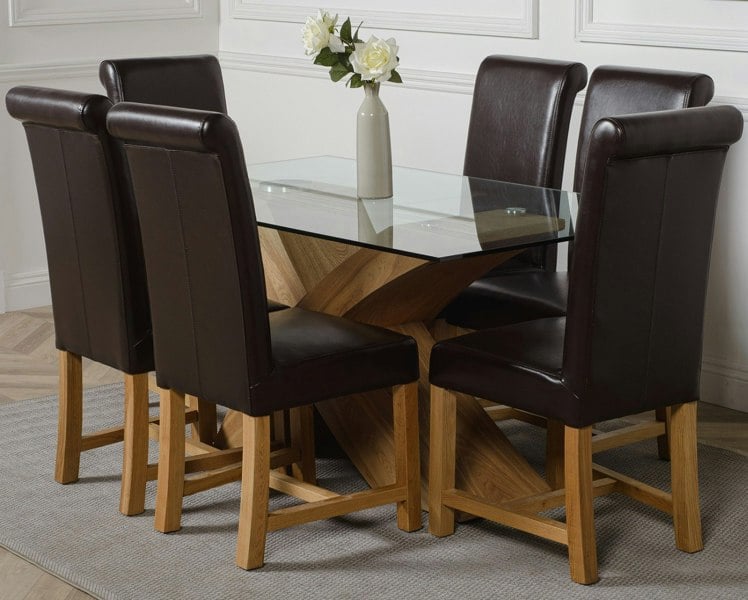 That's Furniture Valencia Oak Small Glass Dining Table & Washington Leather Chairs