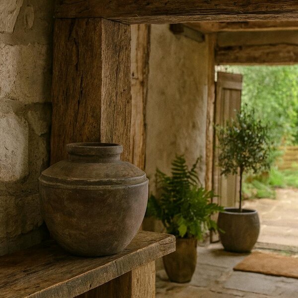 Wyld Haus Large Dark Brown Ceramic Etched Top Garden Planter