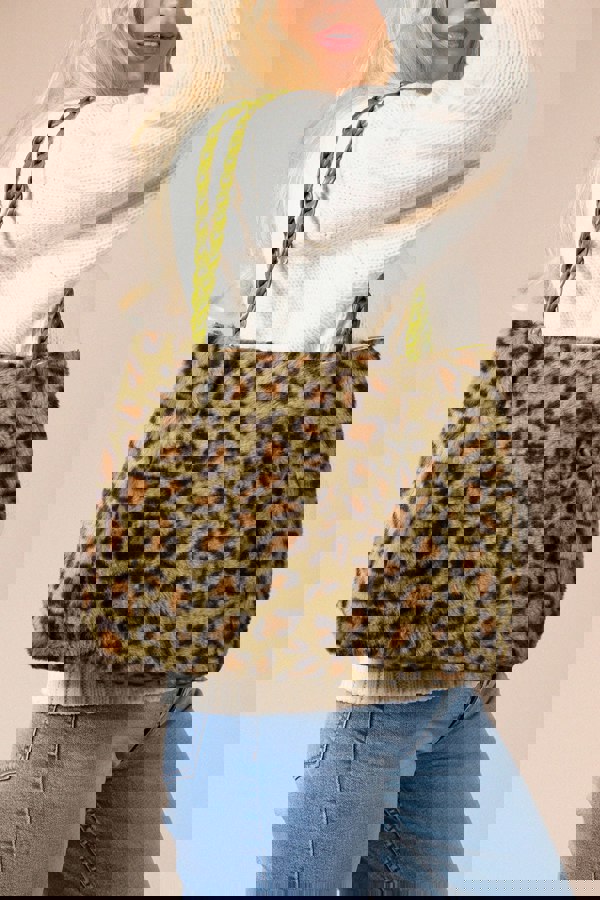 SVNX Leopard Faux Fur Tote In Olive