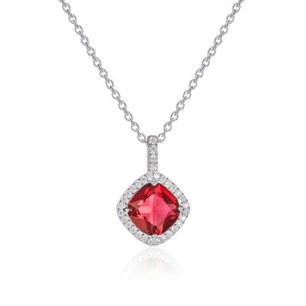 namana 925 Sterling Silver Red Cushion Shaped Halo Pendant Necklace For Women