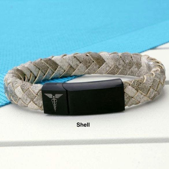 Christopher James of London Unisex Leather and Stainless Steel Medic Bracelet with Free Engraving - Shell