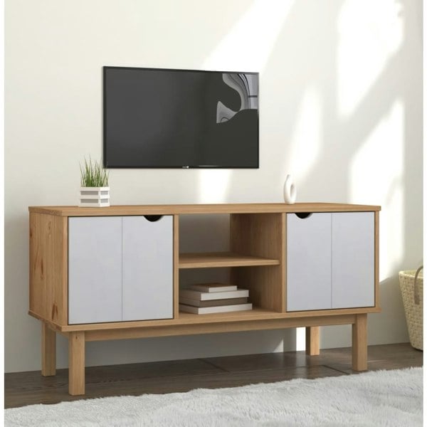 Berkfield TV Cabinet OTTA Brown and White 113.5x43x57cm Solid Wood Pine