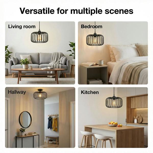 Emitto Industrial Ceiling Pendant Light Shade Black Metal Cage Lamp Shade 28.5cm