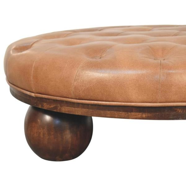 Artisan Furniture Solid mango wood Sfera Coffee Table,leather tufted top