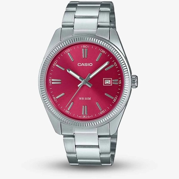 Casio MTP Stainless Steel Red Dial Watch MTP-1302PD-4AVEF