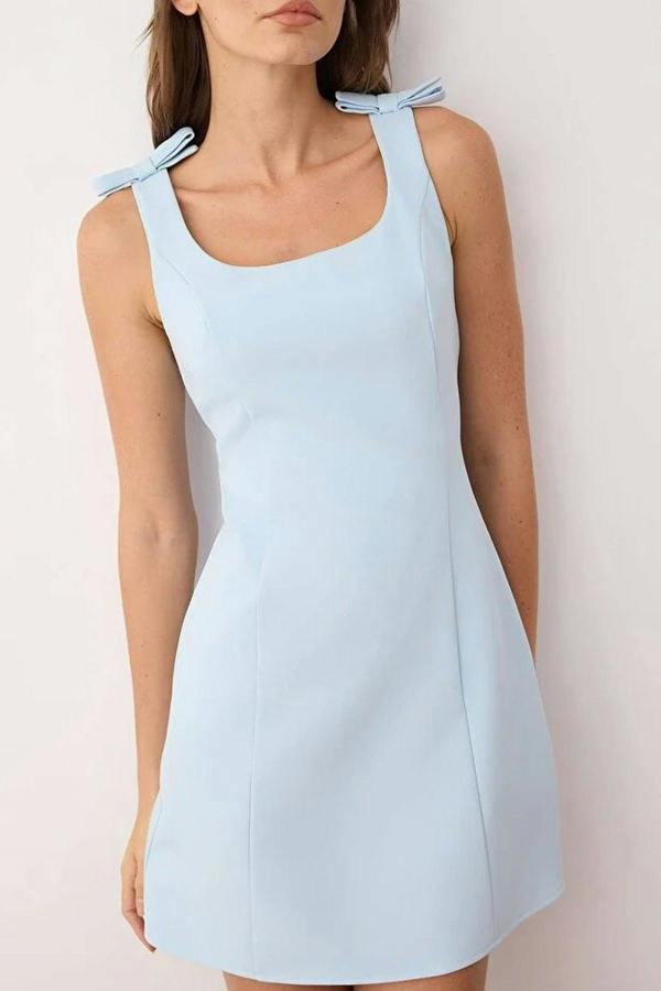 WOVCOR A-Line Mini Woven Dress with Bow