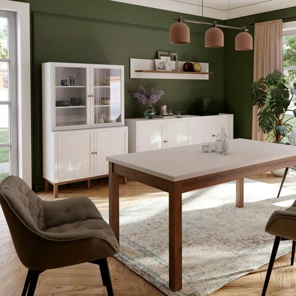 Furniture To Go Wensley Display Cabinet with 2 Doors and 2 Glass Doors in Light Grey and Oak