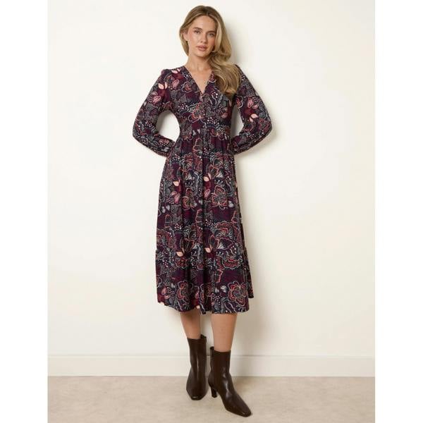Blue Vanilla Button Front V Neck Midi Dress With Pockets