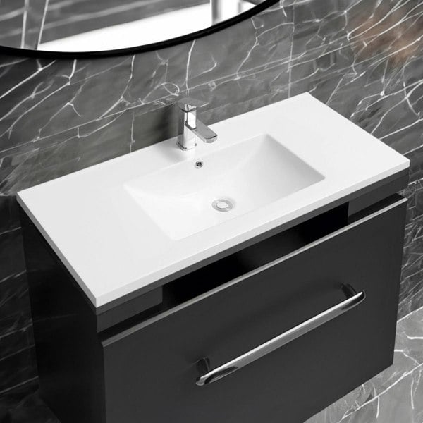 Limoge 5001 Ceramic 101cm Mid-Edge Inset Basin with Scooped Bowl