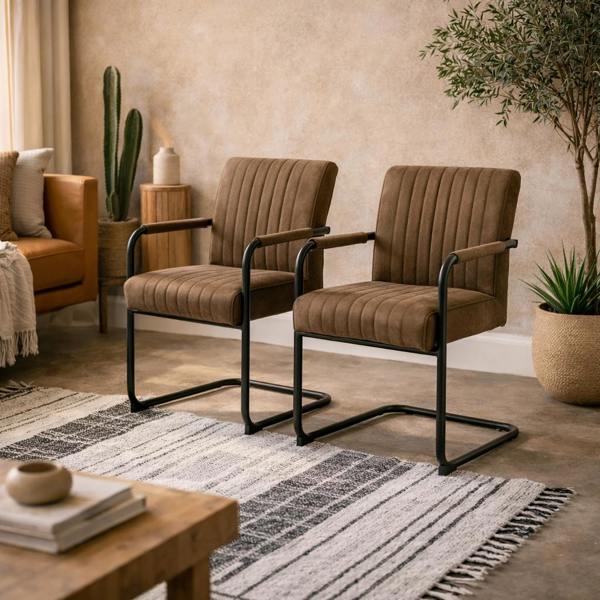 Wyld Haus Set of 2 Helsinki Light Brown Upholstered Dining Chair Ribbed Back