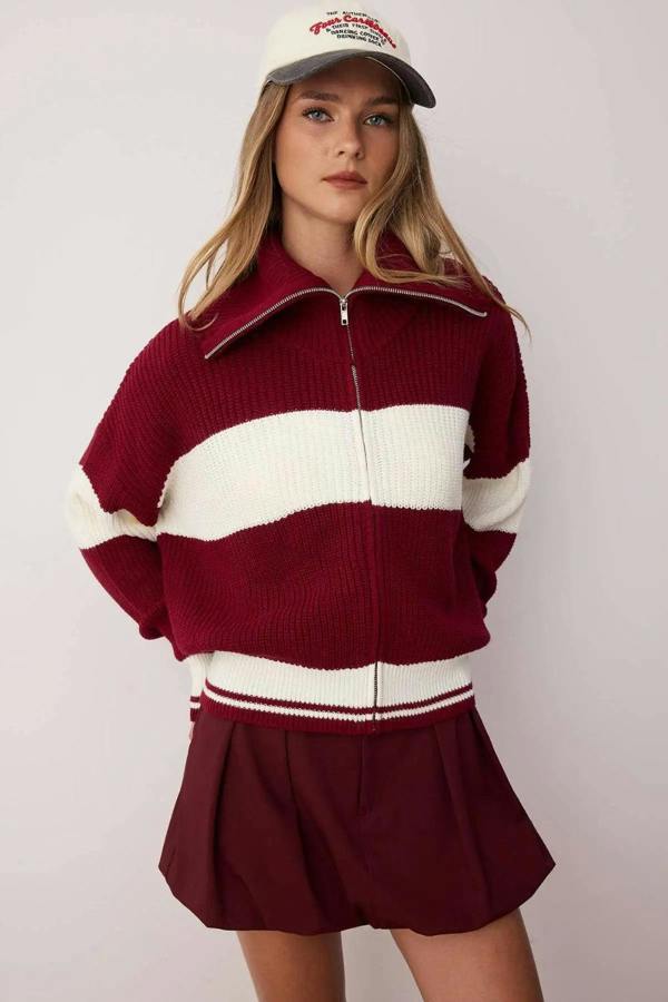 Hoxton Gal Oversized Draped Collar Zip-Up Knit Cardigan